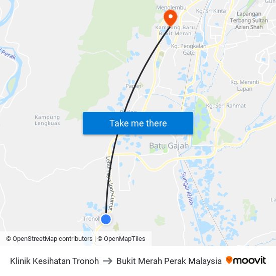 Klinik Kesihatan Tronoh to Bukit Merah Perak Malaysia map