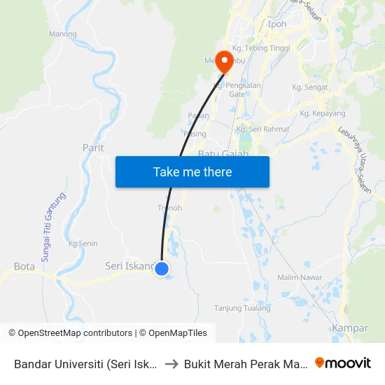 Bandar Universiti (Seri Iskandar) to Bukit Merah Perak Malaysia map