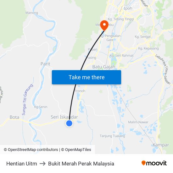 Hentian Uitm to Bukit Merah Perak Malaysia map