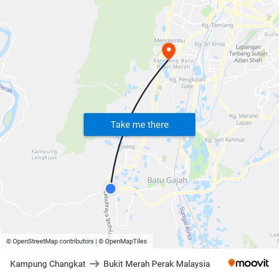 Kampung Changkat to Bukit Merah Perak Malaysia map