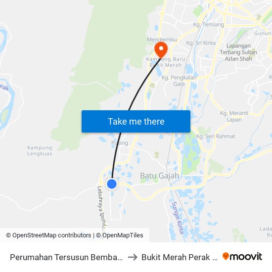 Perumahan Tersusun Bemban Batu Gajah to Bukit Merah Perak Malaysia map