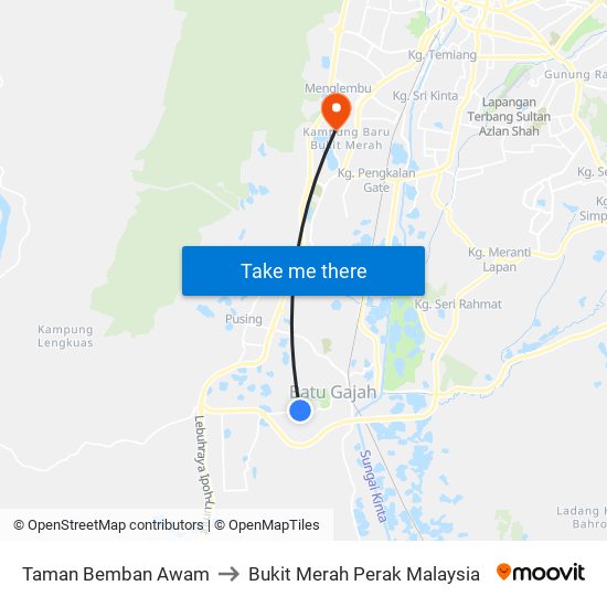 Taman Bemban Awam to Bukit Merah Perak Malaysia map