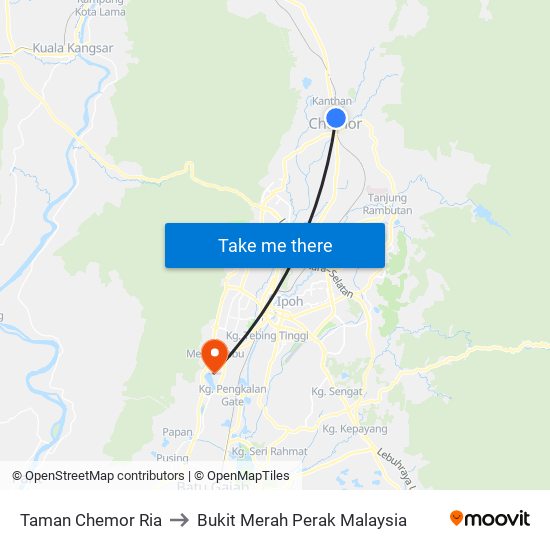 Taman Chemor Ria to Bukit Merah Perak Malaysia map