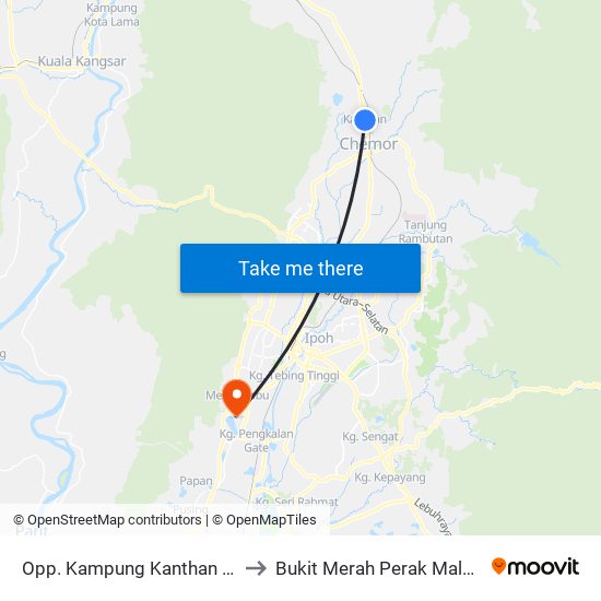 Opp. Kampung Kanthan Baru to Bukit Merah Perak Malaysia map