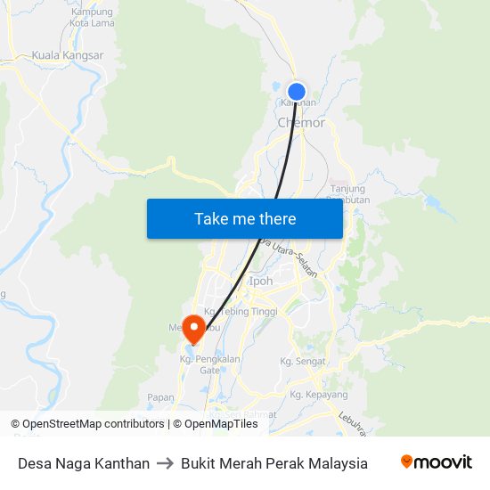 Desa Naga Kanthan to Bukit Merah Perak Malaysia map