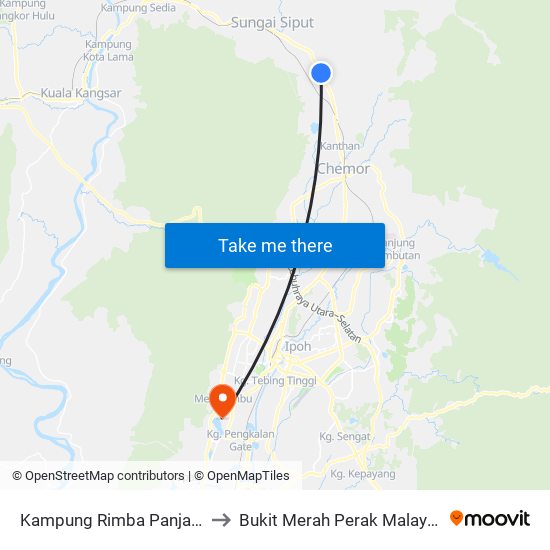 Kampung Rimba Panjang to Bukit Merah Perak Malaysia map