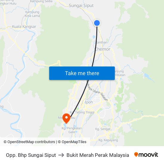 Opp. Bhp Sungai Siput to Bukit Merah Perak Malaysia map