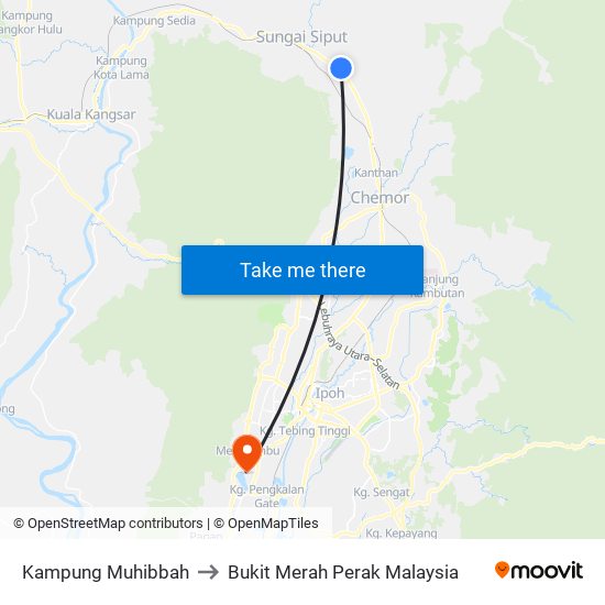 Kampung Muhibbah to Bukit Merah Perak Malaysia map