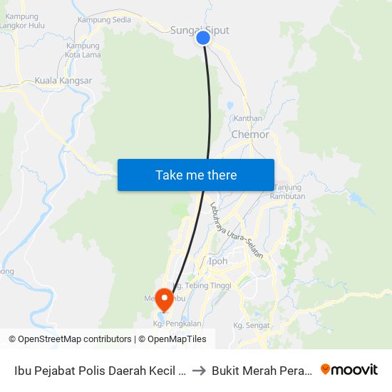 Ibu Pejabat Polis Daerah Kecil Sungai Siput (U) to Bukit Merah Perak Malaysia map