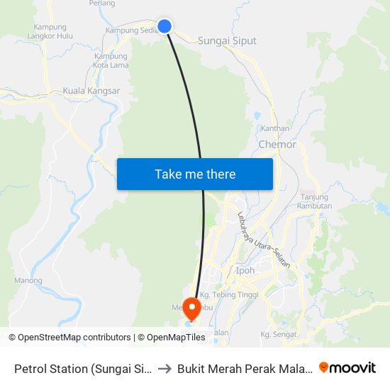 Petrol Station (Sungai Siput) to Bukit Merah Perak Malaysia map