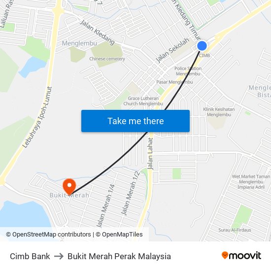 Cimb Bank to Bukit Merah Perak Malaysia map