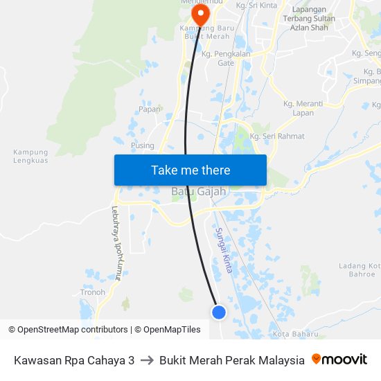 Kawasan Rpa Cahaya 3 to Bukit Merah Perak Malaysia map