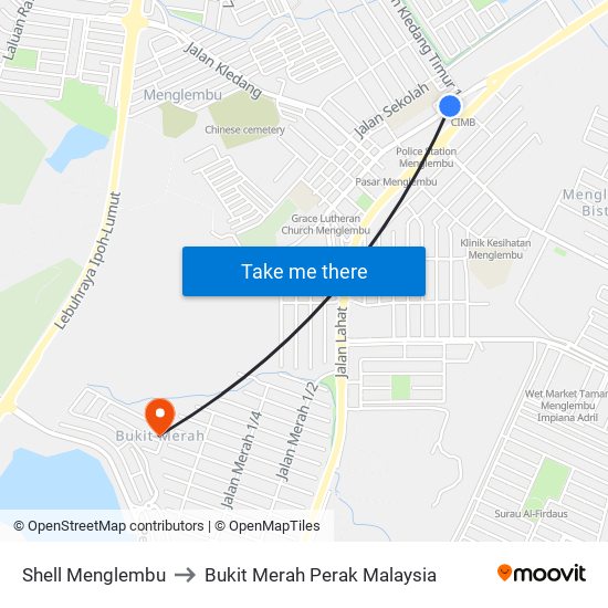 Shell Menglembu to Bukit Merah Perak Malaysia map