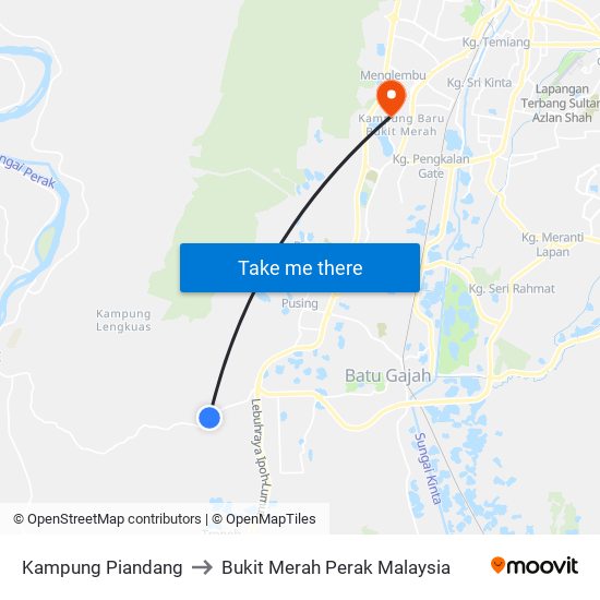 Kampung Piandang to Bukit Merah Perak Malaysia map