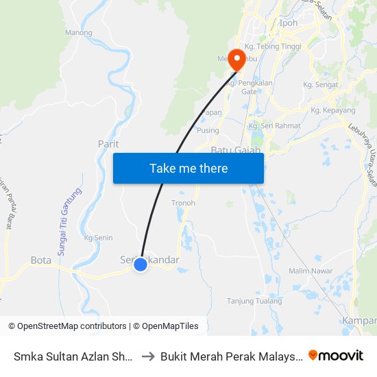 Smka Sultan Azlan Shah to Bukit Merah Perak Malaysia map