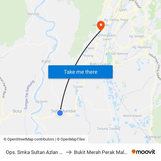 Ops. Smka Sultan Azlan Shah to Bukit Merah Perak Malaysia map