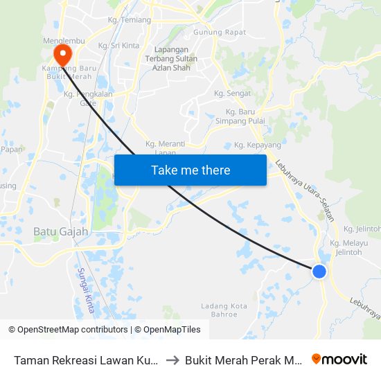 Taman Rekreasi Lawan Kuda Baru to Bukit Merah Perak Malaysia map