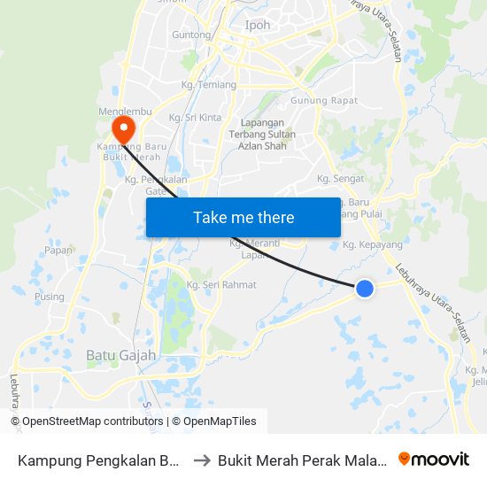 Kampung Pengkalan Bharu to Bukit Merah Perak Malaysia map