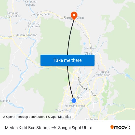 Medan Kidd Bus Station to Sungai Siput Utara map