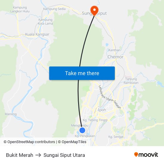 Bukit Merah to Sungai Siput Utara map