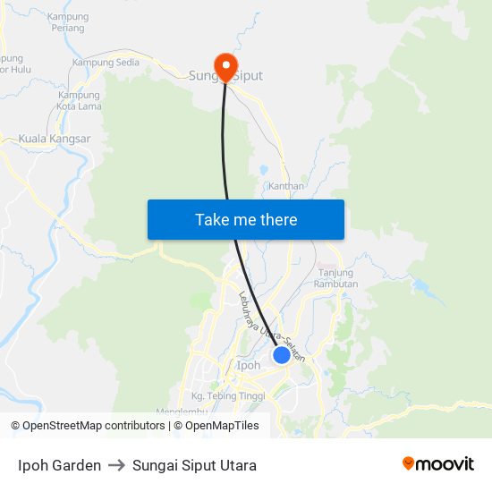 Ipoh Garden to Sungai Siput Utara map