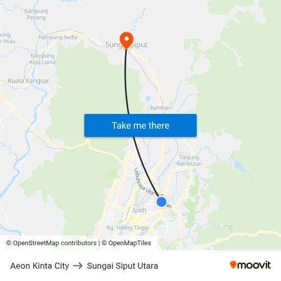 Aeon Kinta City to Sungai Siput Utara map