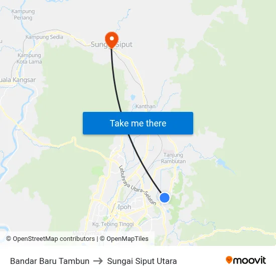 Bandar Baru Tambun to Sungai Siput Utara map