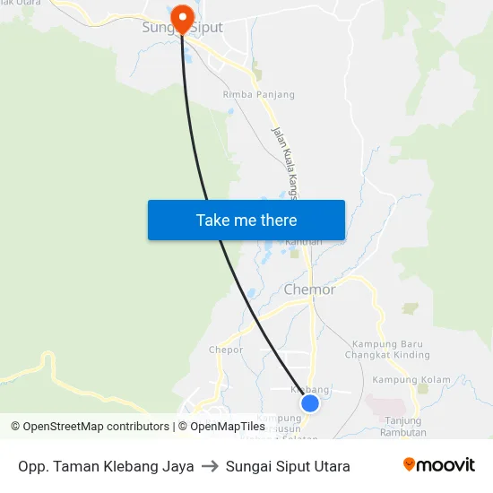 Opp. Taman Klebang Jaya to Sungai Siput Utara map