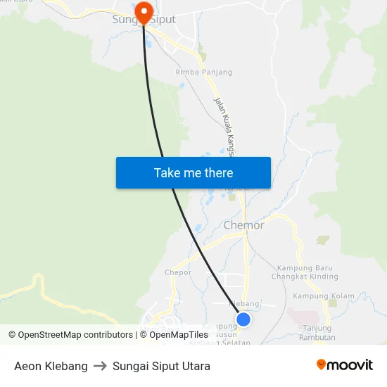 Aeon Klebang to Sungai Siput Utara map