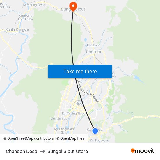 Chandan Desa to Sungai Siput Utara map