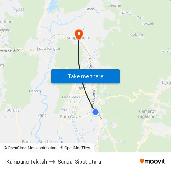 Kampung Tekkah to Sungai Siput Utara map