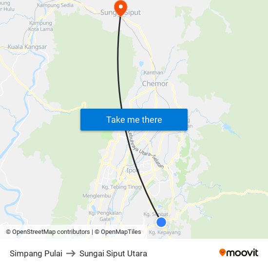 Simpang Pulai to Sungai Siput Utara map