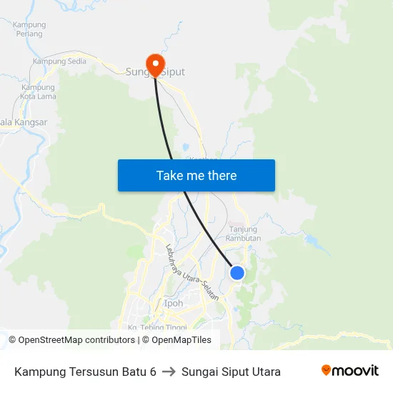 Kampung Tersusun Batu 6 to Sungai Siput Utara map