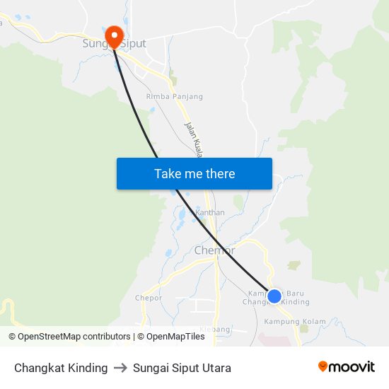 Changkat Kinding to Sungai Siput Utara map