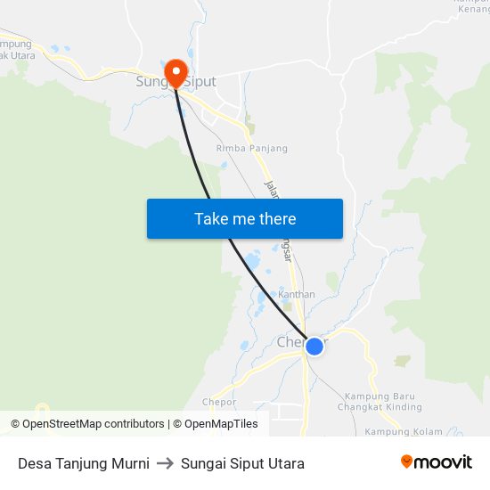 Desa Tanjung Murni to Sungai Siput Utara map