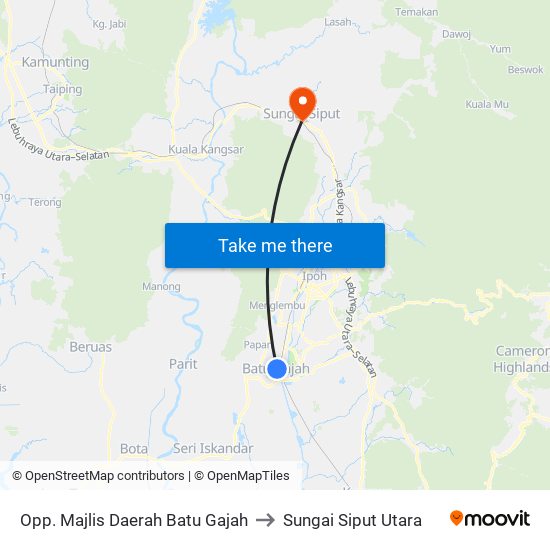 Opp. Majlis Daerah Batu Gajah to Sungai Siput Utara map