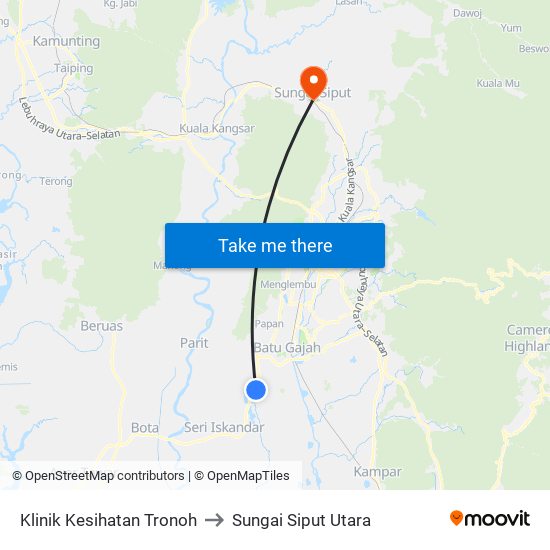 Klinik Kesihatan Tronoh to Sungai Siput Utara map