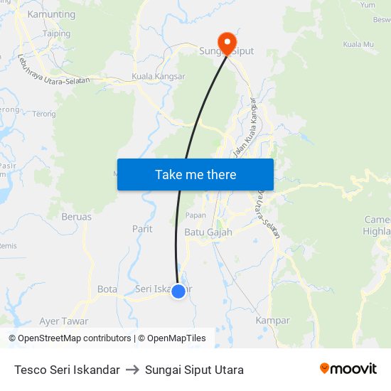 Tesco Seri Iskandar to Sungai Siput Utara map