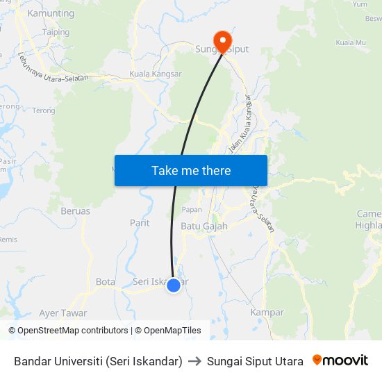 Bandar Universiti (Seri Iskandar) to Sungai Siput Utara map