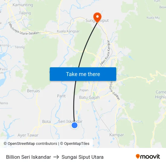 Billion Seri Iskandar to Sungai Siput Utara map