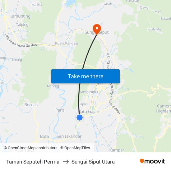 Taman Seputeh Permai to Sungai Siput Utara map