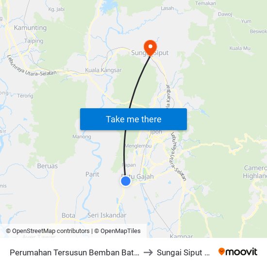 Perumahan Tersusun Bemban Batu Gajah to Sungai Siput Utara map