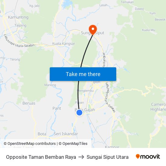 Opposite Taman Bemban Raya to Sungai Siput Utara map