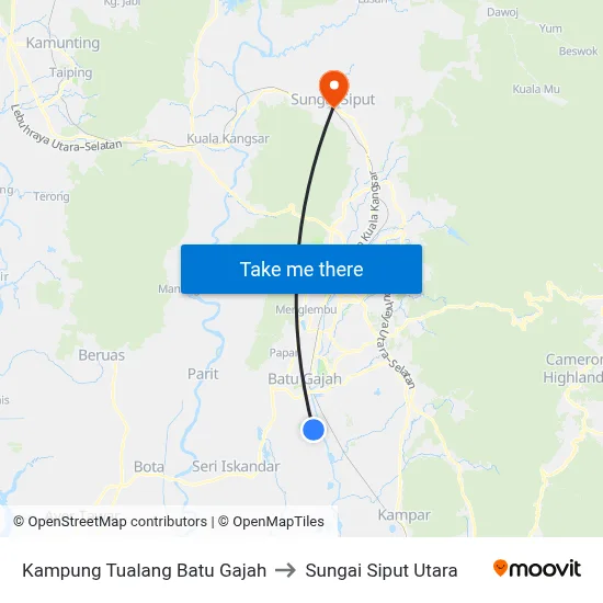 Kampung Tualang Batu Gajah to Sungai Siput Utara map