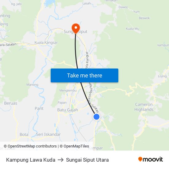 Kampung Lawa Kuda to Sungai Siput Utara map