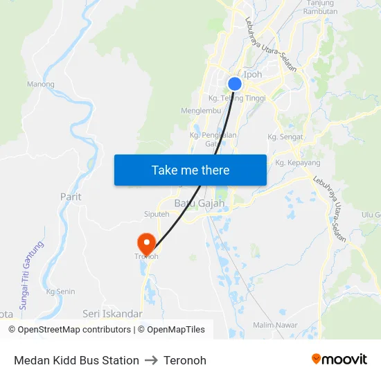 Medan Kidd Bus Station to Teronoh map