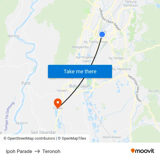 Ipoh Parade to Teronoh map