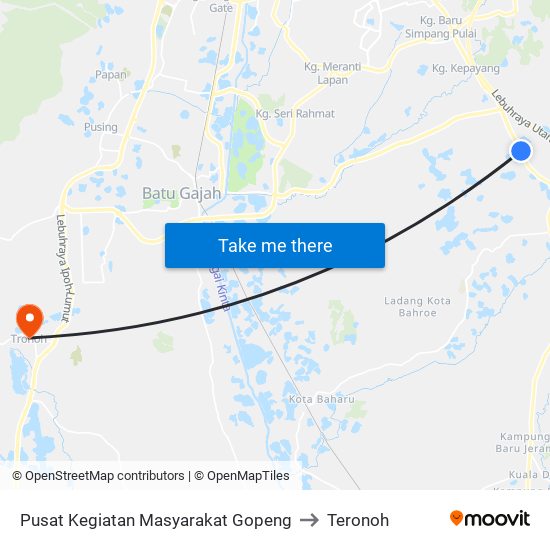 Pusat Kegiatan Masyarakat Gopeng to Teronoh map