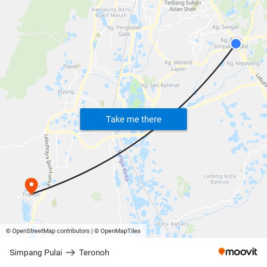 Simpang Pulai to Teronoh map