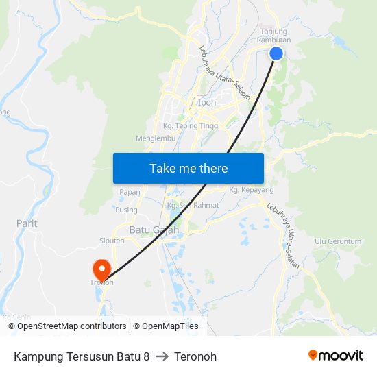 Kampung Tersusun Batu 8 to Teronoh map